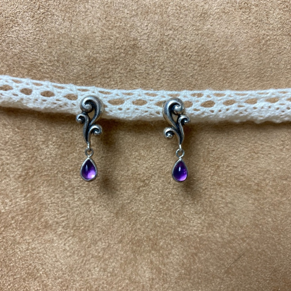 Silver Earrings with purple glass stone